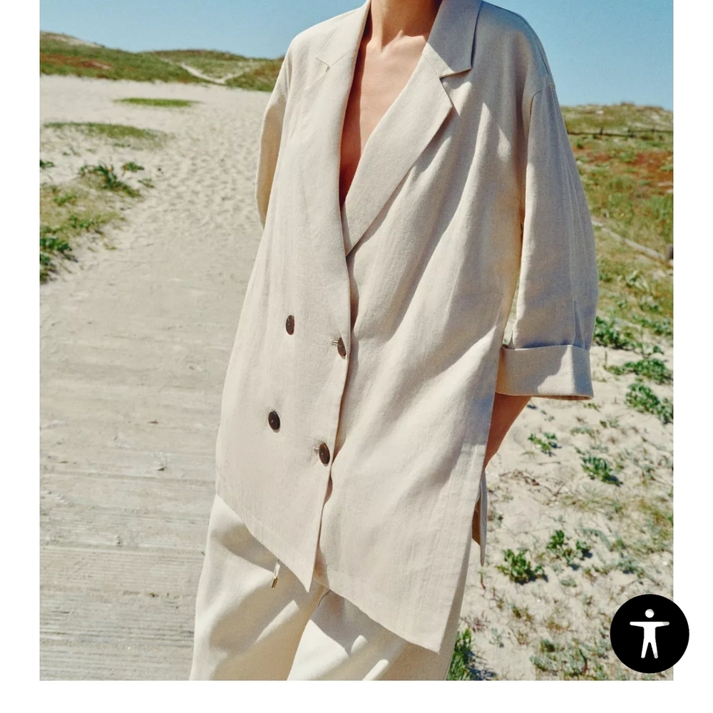 Zara Beige Double-Breasted Blazer